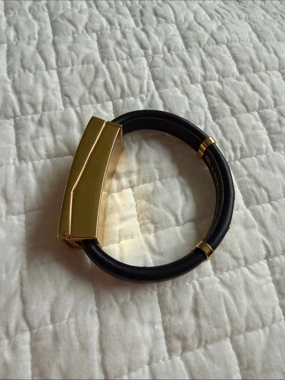Rebecca Minkoff Black Leather like Bracelet with Gold Geometric Accent